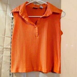 Chic Orange Sleeveless Ribbed Blouse